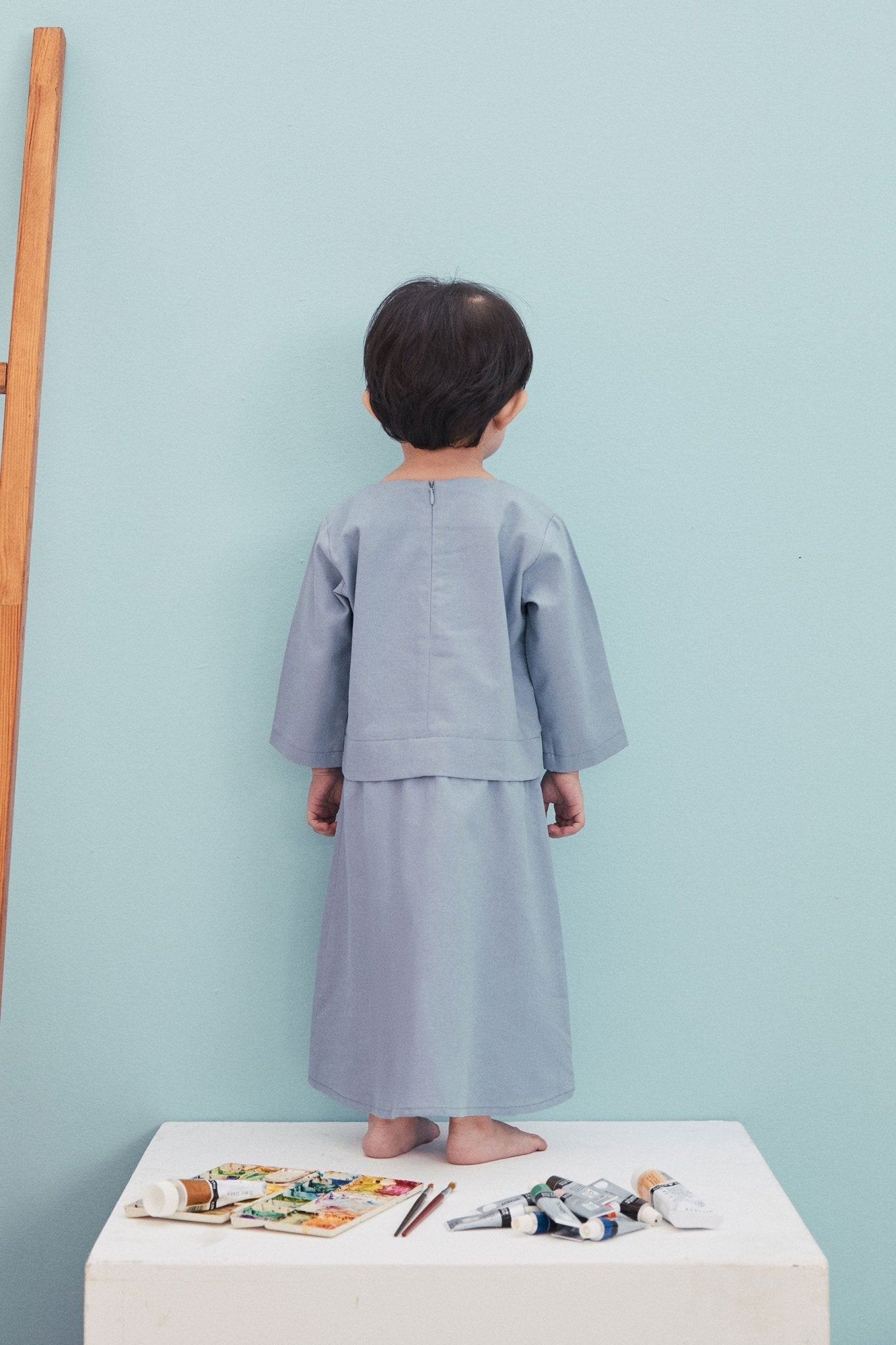 The Arte Baby Baju Kurung Dress Stone Blue - Umbi