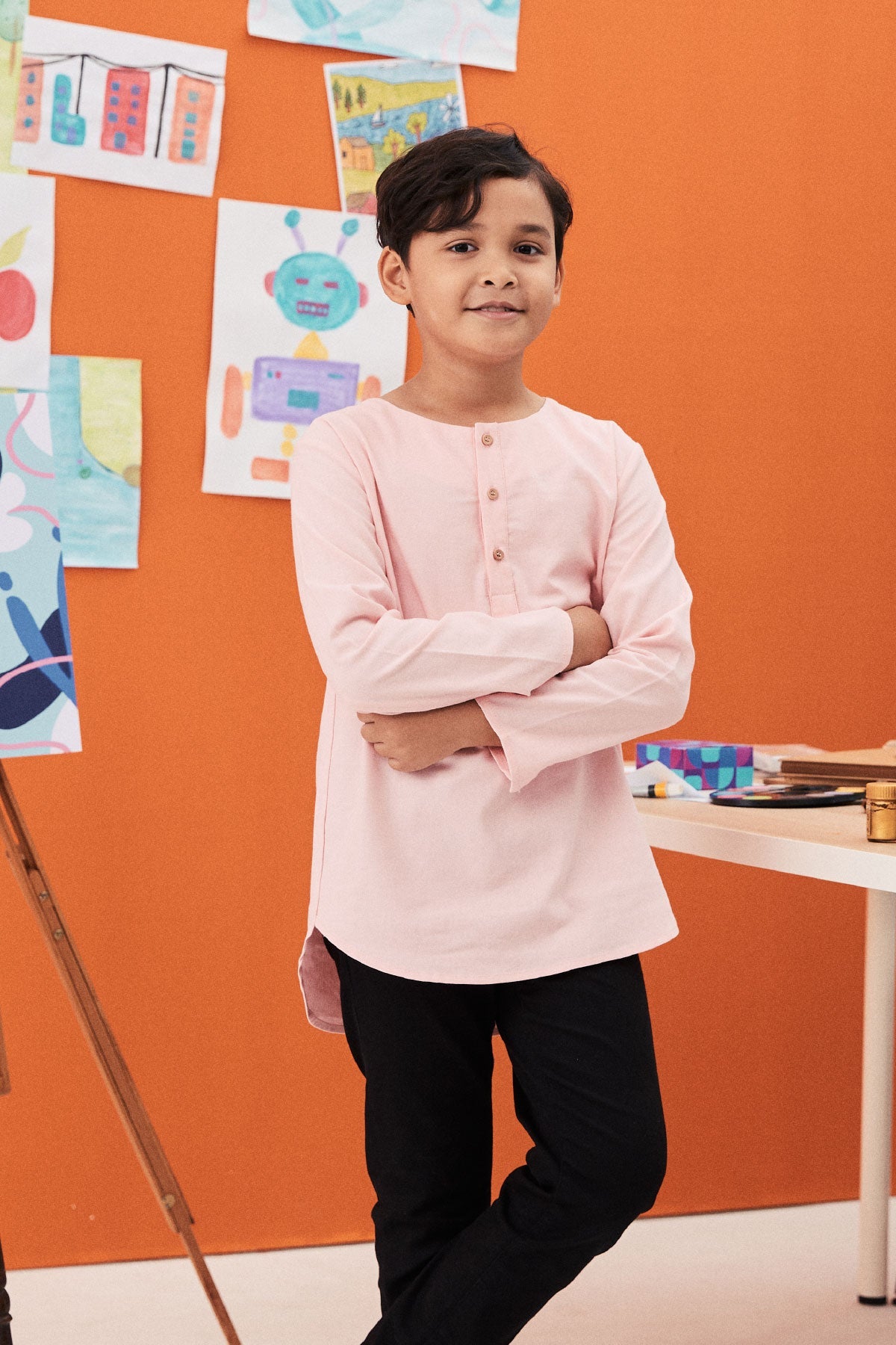 The Arte Boy Kurta Top Soft Pink - Umbi