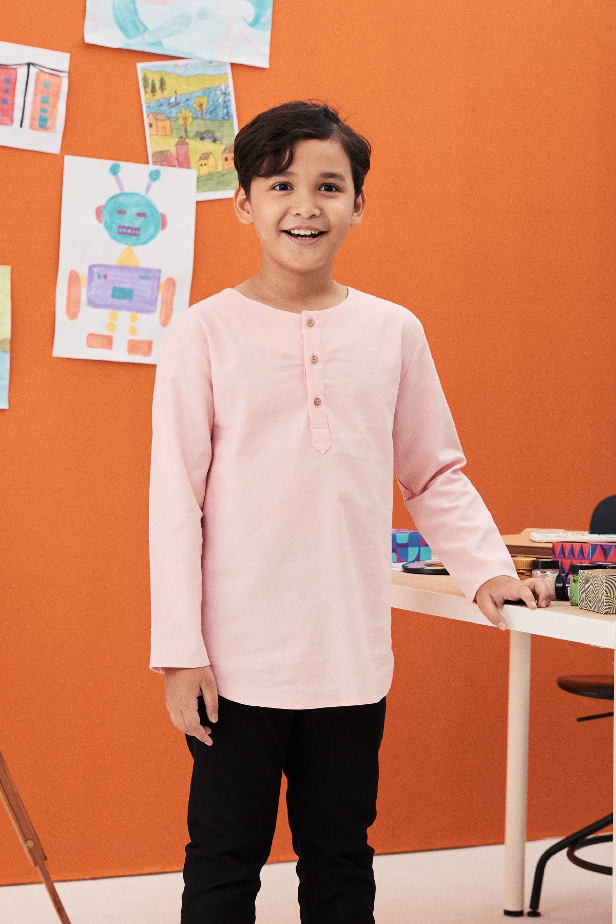 The Arte Boy Kurta Top Soft Pink - Umbi