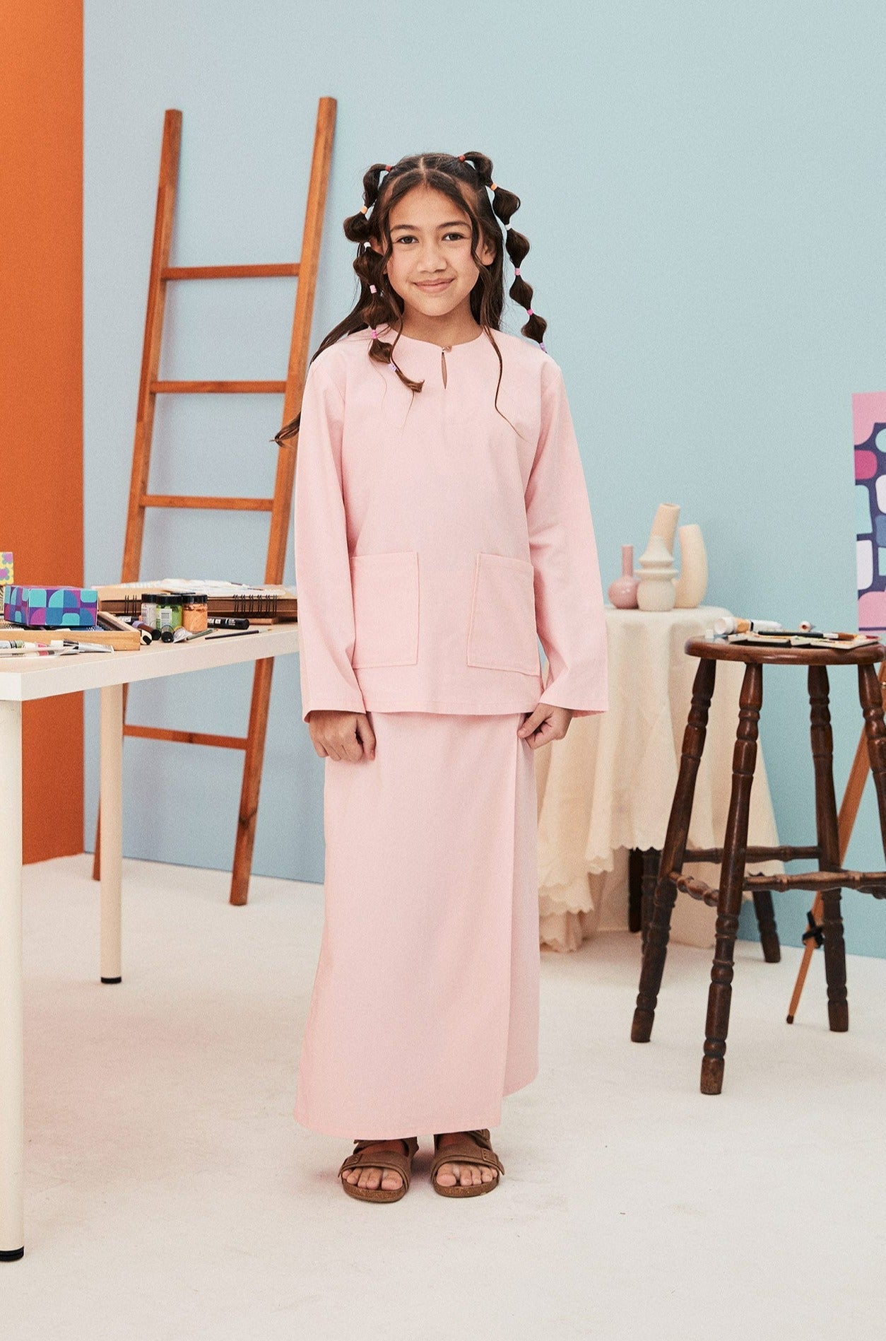 The Arte Girl Baju Kurung Top Soft Pink - Umbi