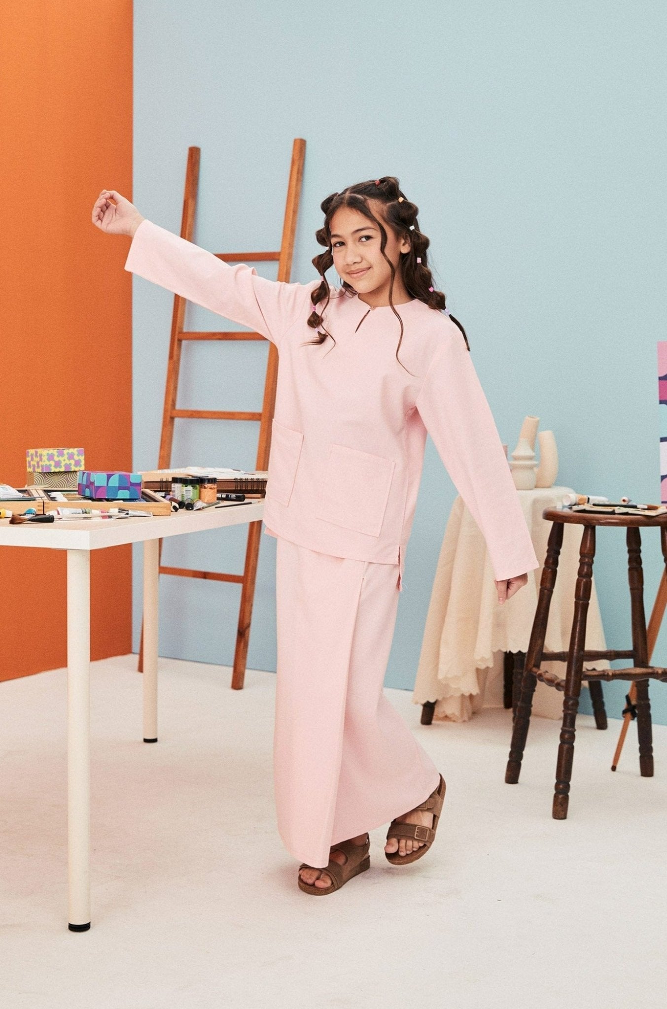 The Arte Girl Baju Kurung Top Soft Pink - Umbi