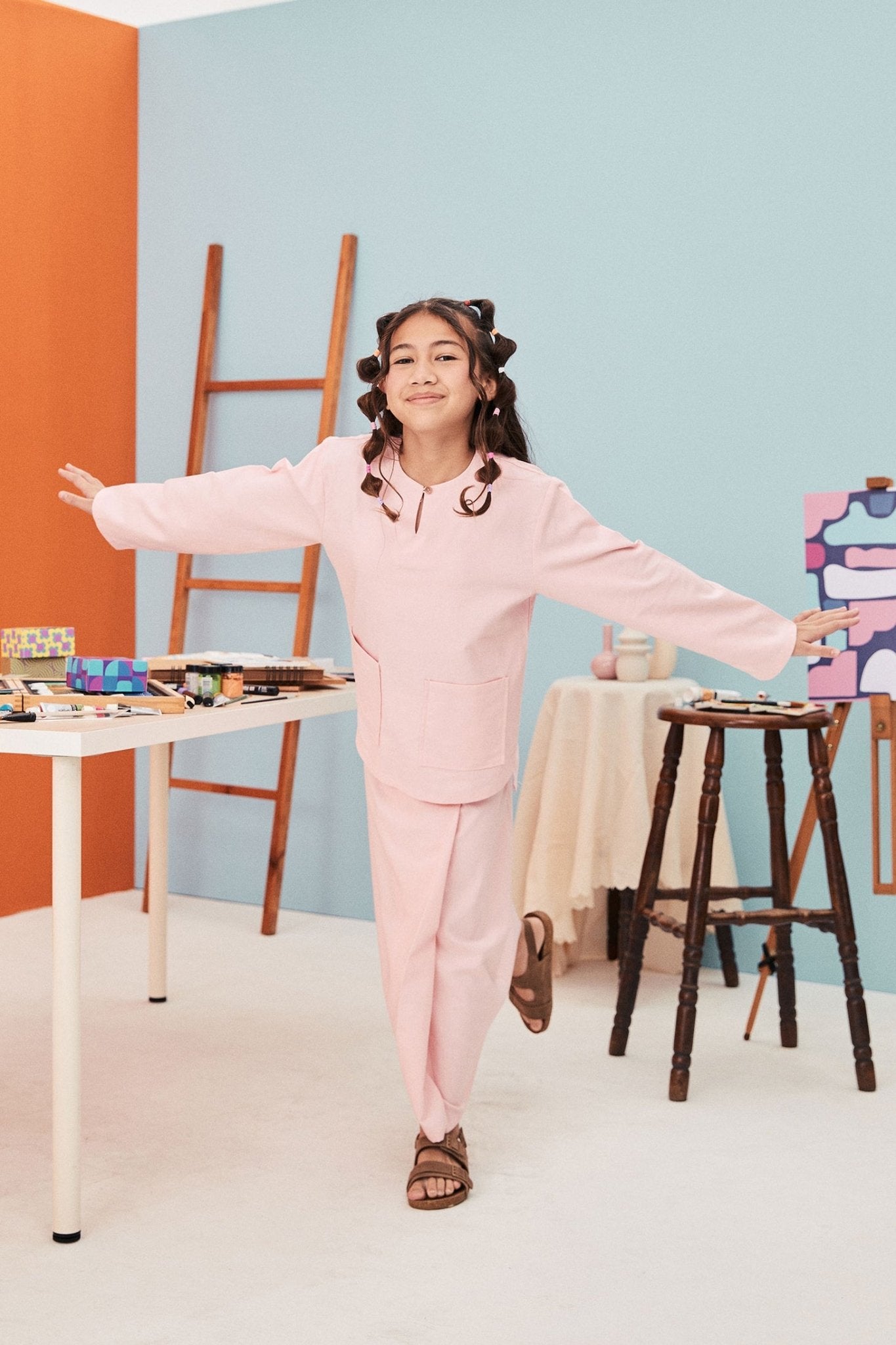 The Arte Girl Baju Kurung Top Soft Pink - Umbi