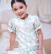 The Canvas Collection Girl Alisa Kurung Set Green Floral Lace - Umbi