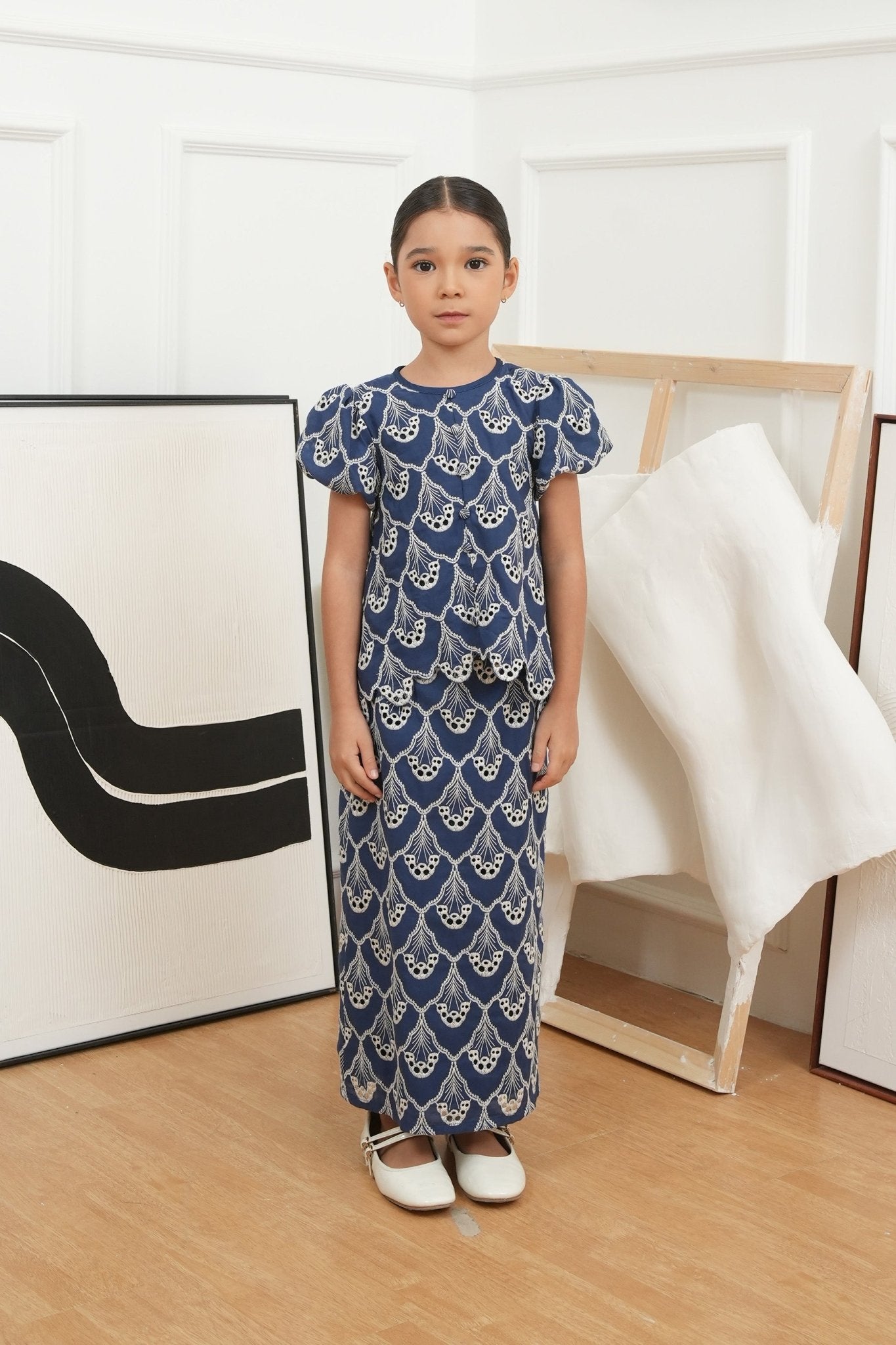The Canvas Collection Girl Amelia Kurung Set Navy Blue Lace - Umbi
