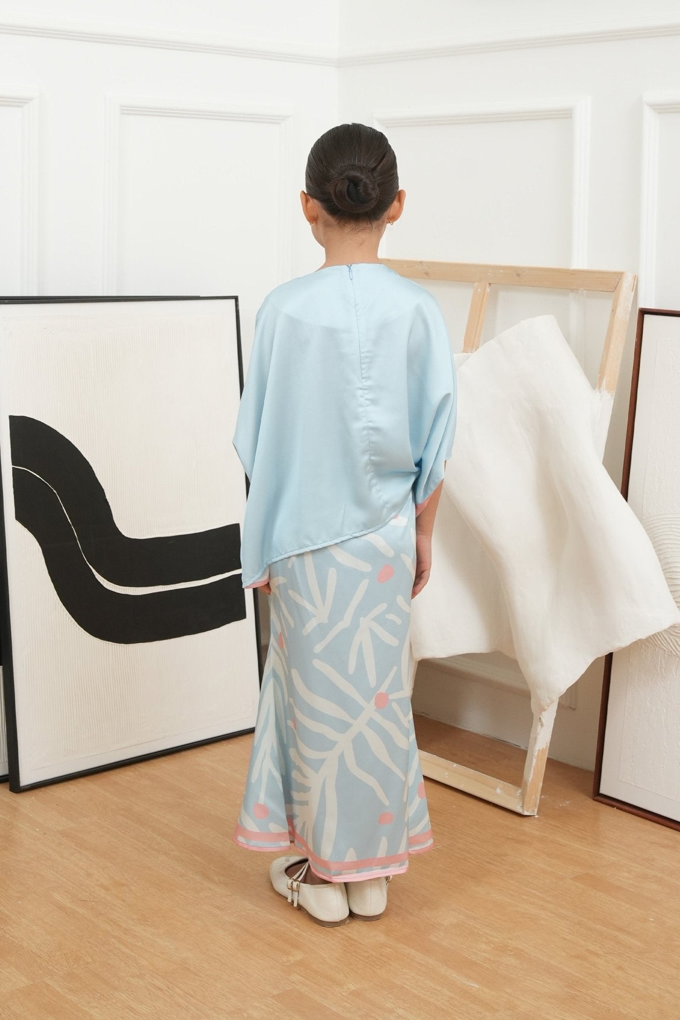 The Canvas Collection Girl Saloma Kaftan Set Baby Blue Ivy Print - Umbi
