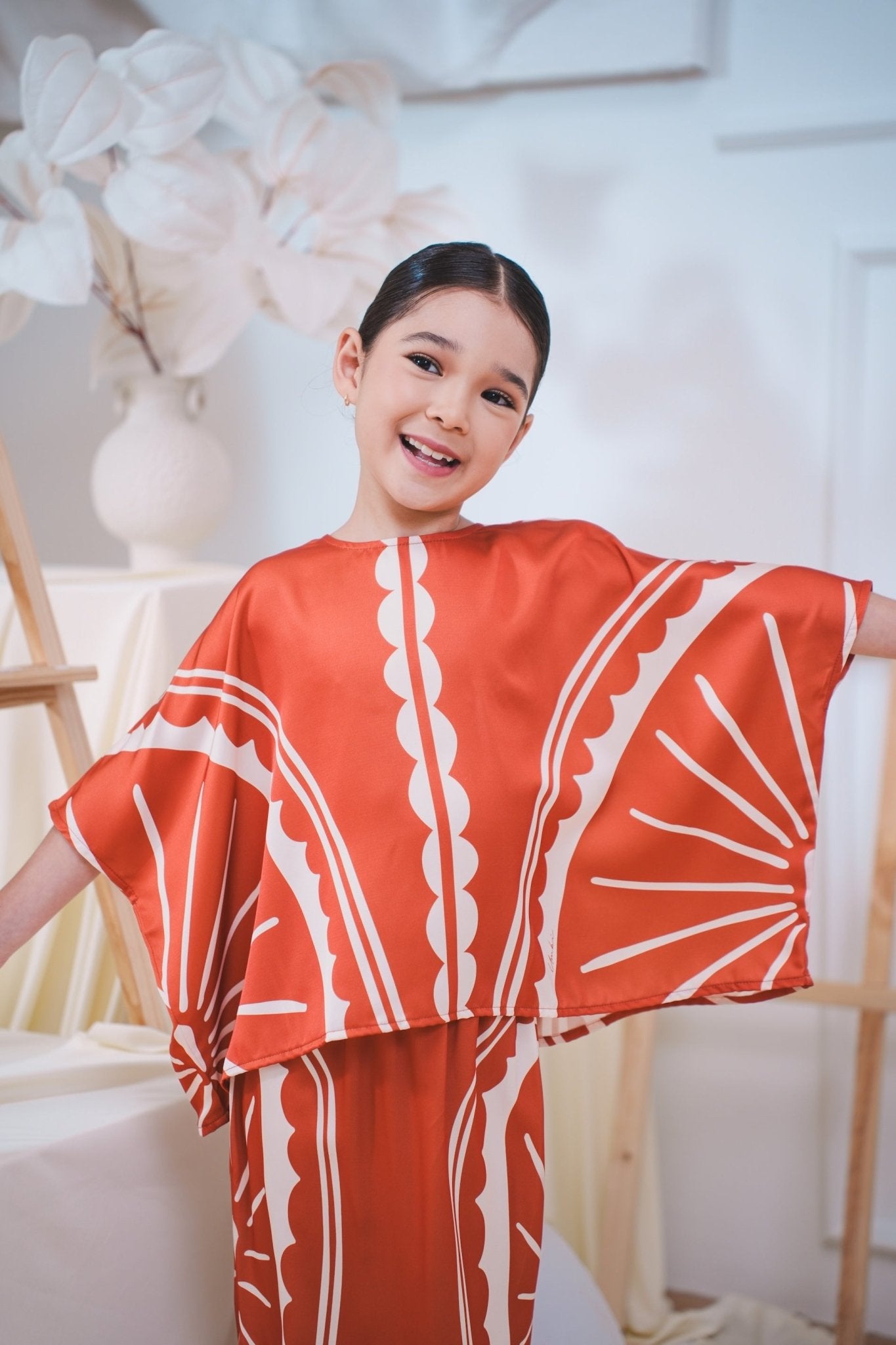 The Canvas Collection Girl Saloma Kaftan Set Burnt Orange Matahari Print - Umbi