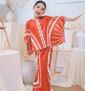 The Canvas Collection Girl Saloma Kaftan Set Burnt Orange Matahari Print - Umbi