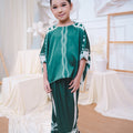 The Canvas Collection Girl Saloma Kaftan Set Emerald Green Ivy Print - Umbi