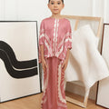 The Canvas Collection Girl Saloma Kaftan Set Warm Pink Matahari Print - Umbi