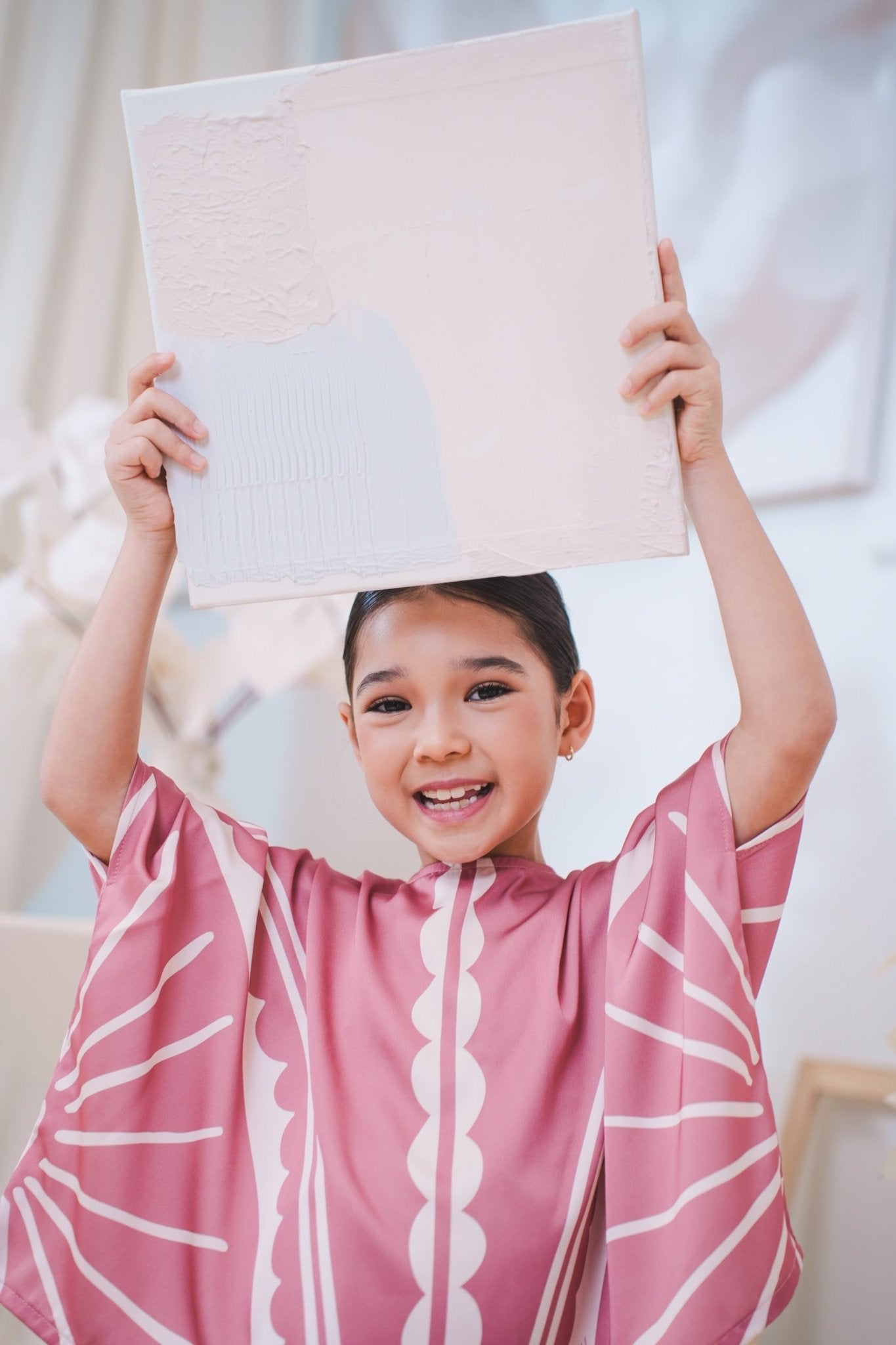 The Canvas Collection Girl Saloma Kaftan Set Warm Pink Matahari Print - Umbi