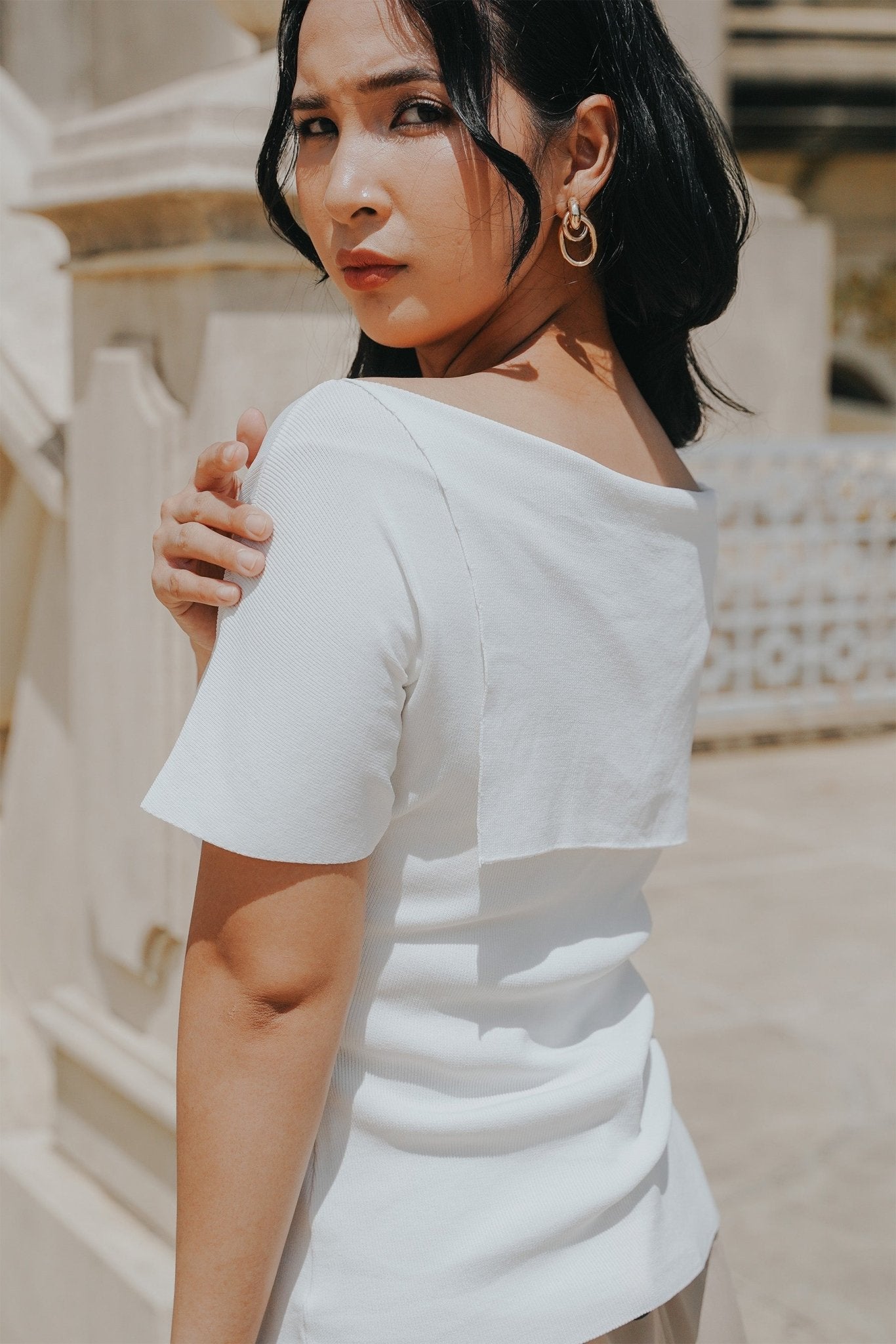 The City Breeze Pt.2 Women Boat Neck Knit Top Cream - Umbi