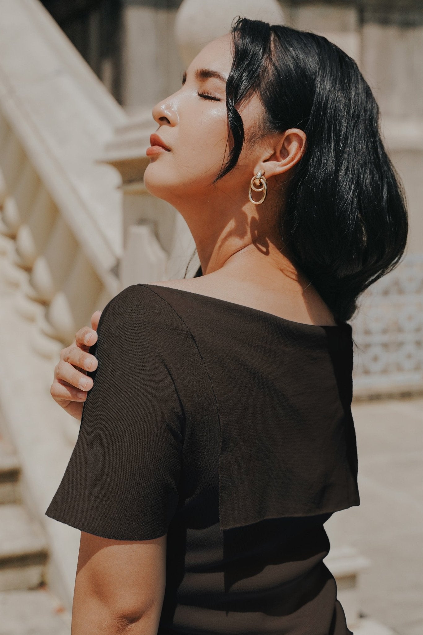 The City Breeze Pt.2 Women Boat Neck Knit Top Dark Grey - Umbi