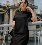 The City Breeze Pt.2 Women Boat Neck Satin Blouse Black - Umbi