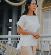 The City Breeze Pt.2 Women Boat Neck Satin Blouse Cream - Umbi