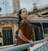 The City Breeze Pt.2 Women Boat Neck Satin Blouse Dark Chocolate - Umbi