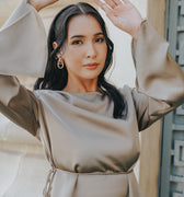 The City Breeze Pt.2 Women Long Sleeves Satin Blouse With Waist String Latte - Umbi