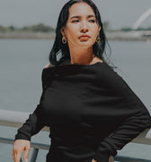 The City Breeze Pt.2 Women Off - Shoulder Knit Top Black - Umbi