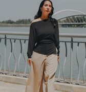 The City Breeze Pt.2 Women Off - Shoulder Knit Top Dark Grey - Umbi