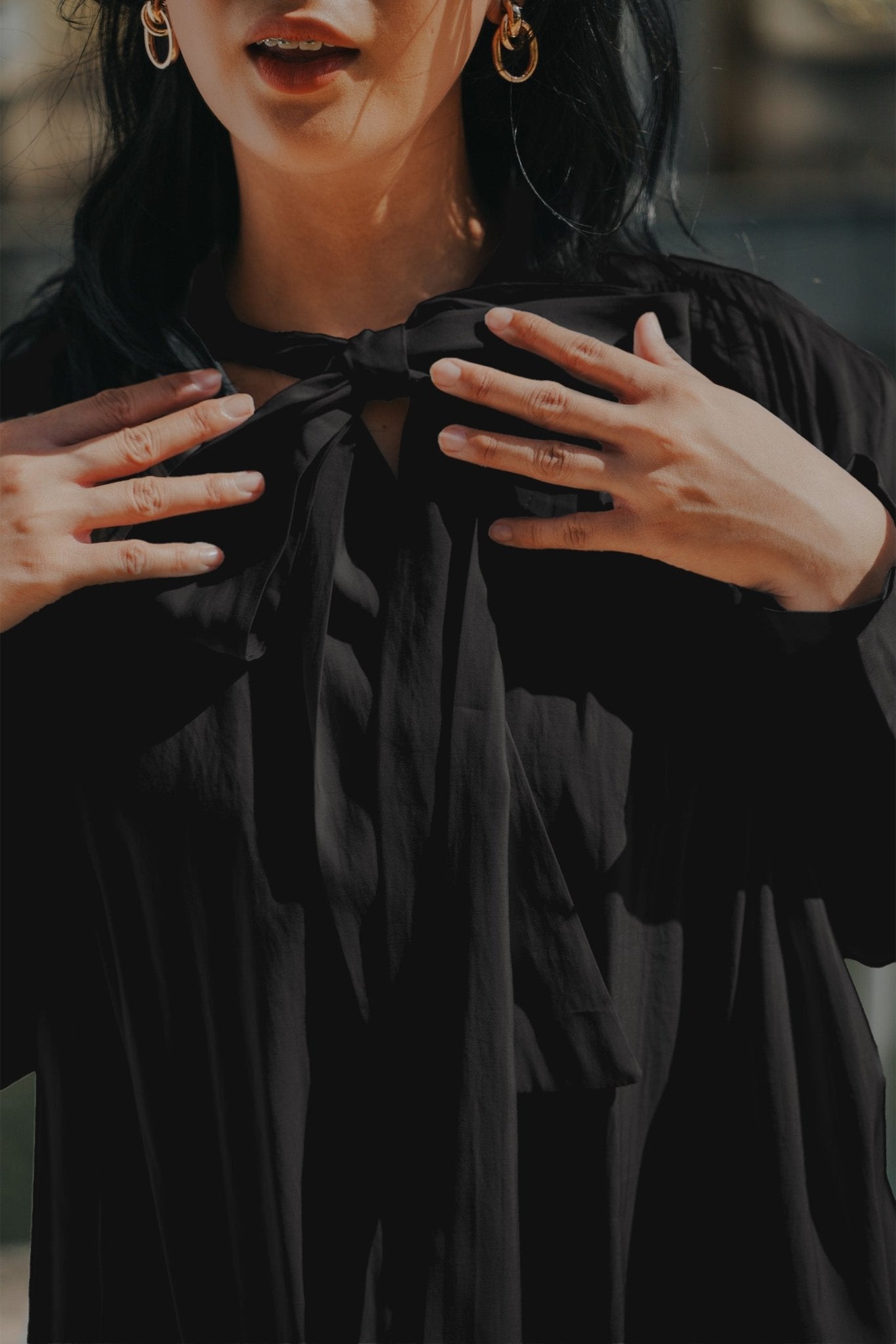 The City Breeze Pt.2 Women Ribbon Blouse Black - Umbi