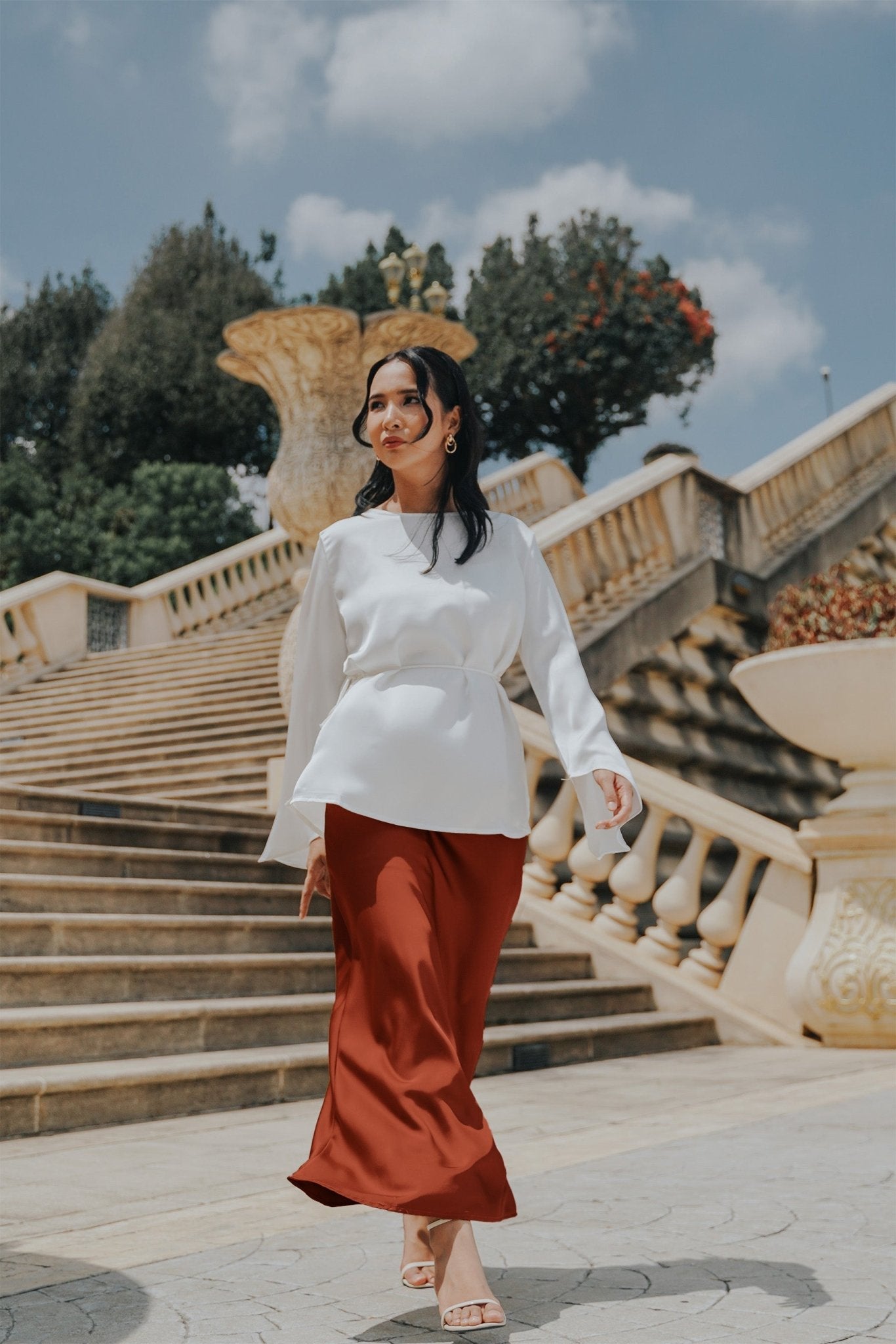 The City Breeze Pt.2 Women Satin Long Skirt Burnt Orange - Umbi