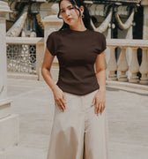 The City Breeze Pt.2 Women Short Sleeves Knit Top Dark Chocolate - Umbi