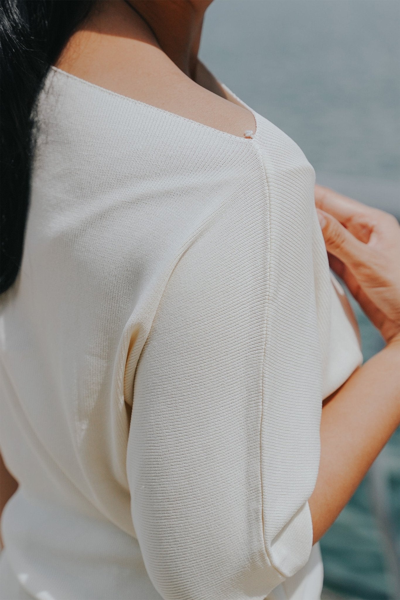 The City Breeze Pt.2 Women Wide Neck Knit Top Cream - Umbi