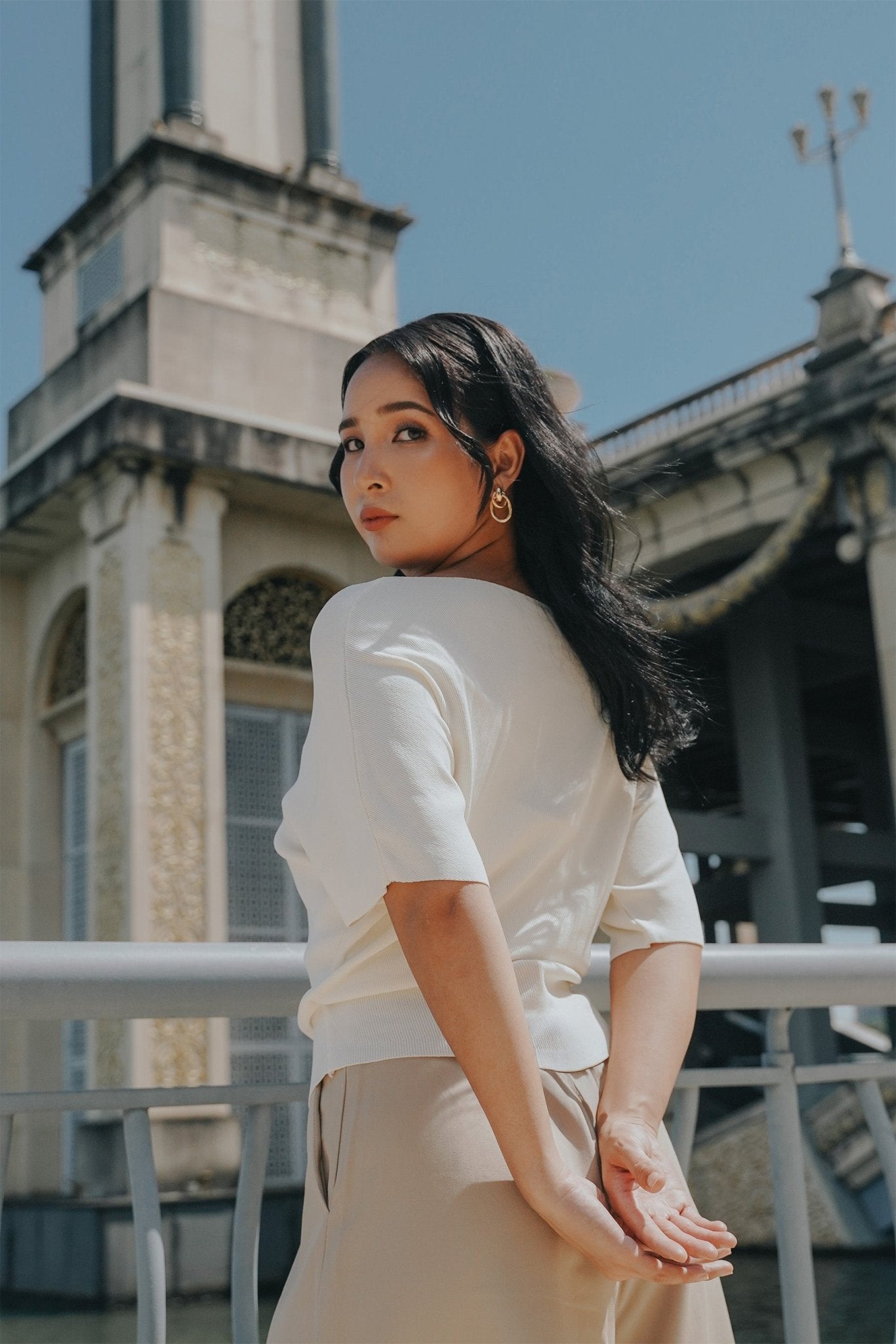 The City Breeze Pt.2 Women Wide Neck Knit Top Cream - Umbi