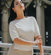 The City Breeze Pt.2 Women Wide Neck Knit Top Cream - Umbi