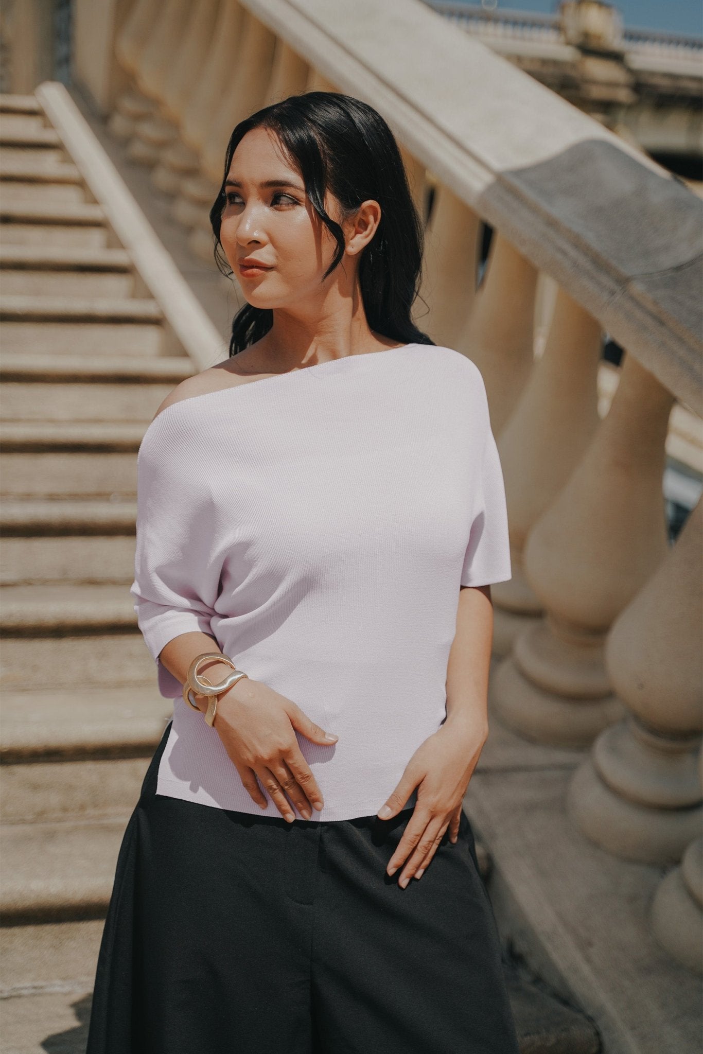 The City Breeze Pt.2 Women Wide Neck Knit Top Lilac - Umbi