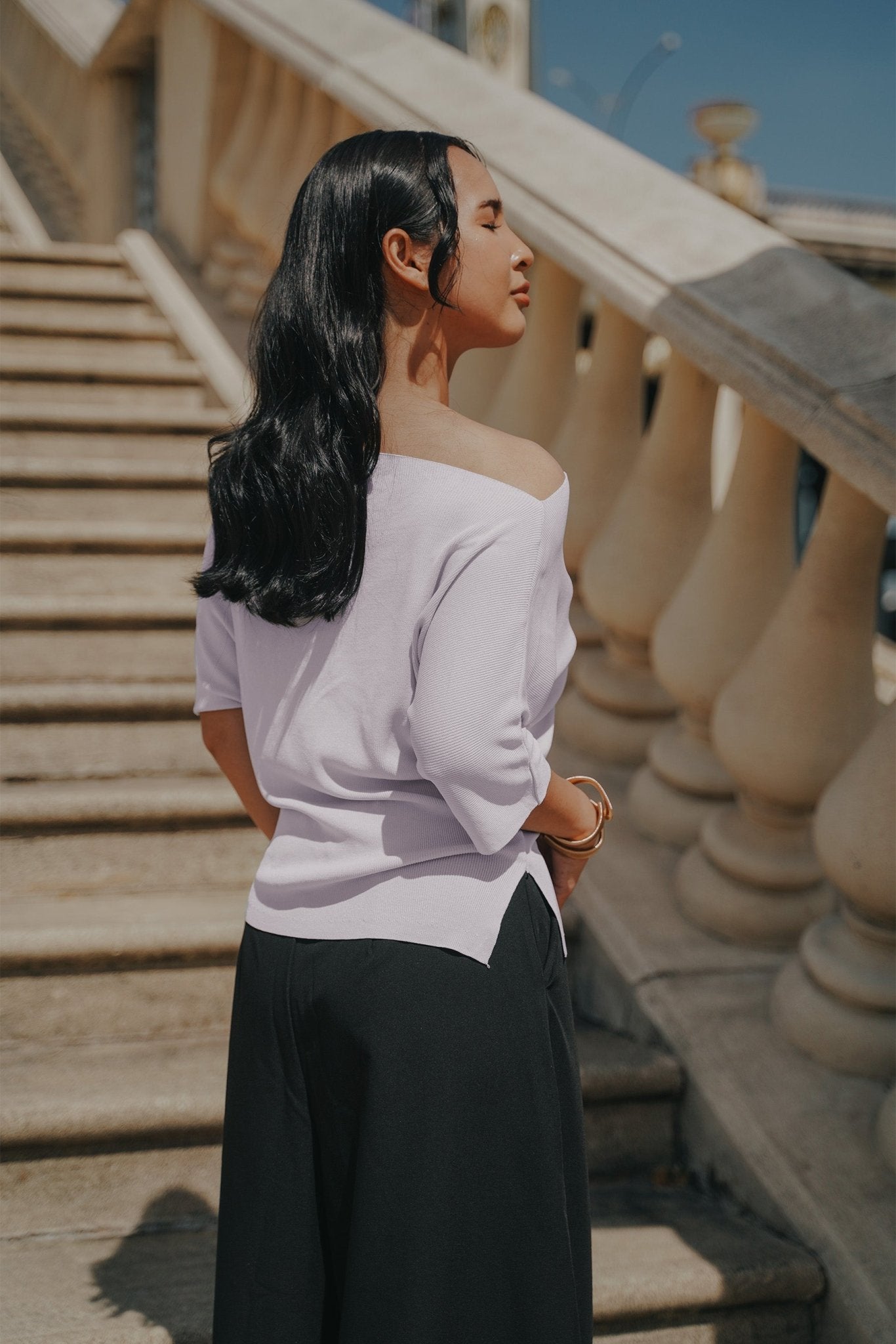 The City Breeze Pt.2 Women Wide Neck Knit Top Lilac - Umbi