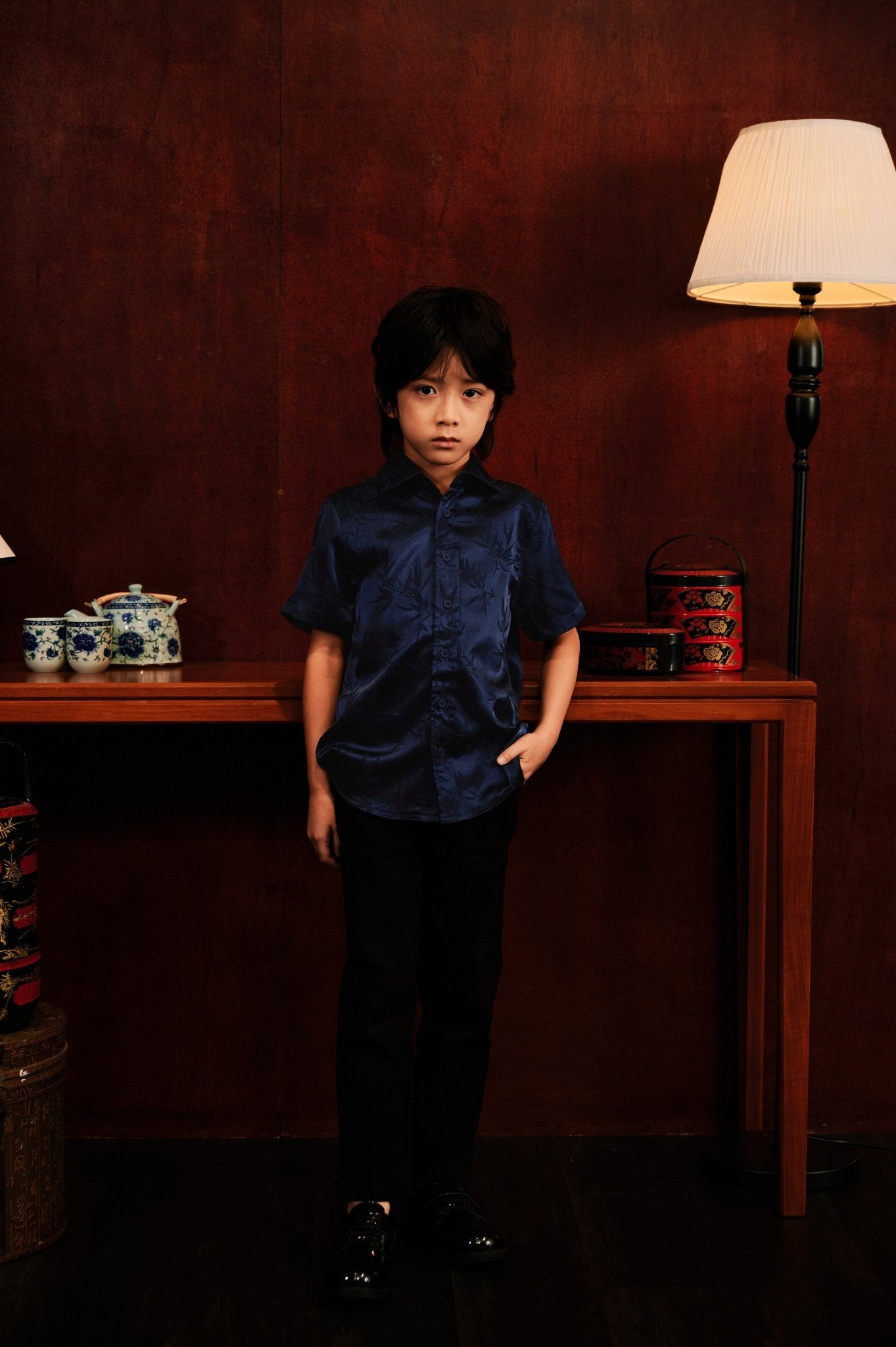 The Huā Collection Boy Holiday Shirt in 韵 Cadence Bamboo Navy - Umbi