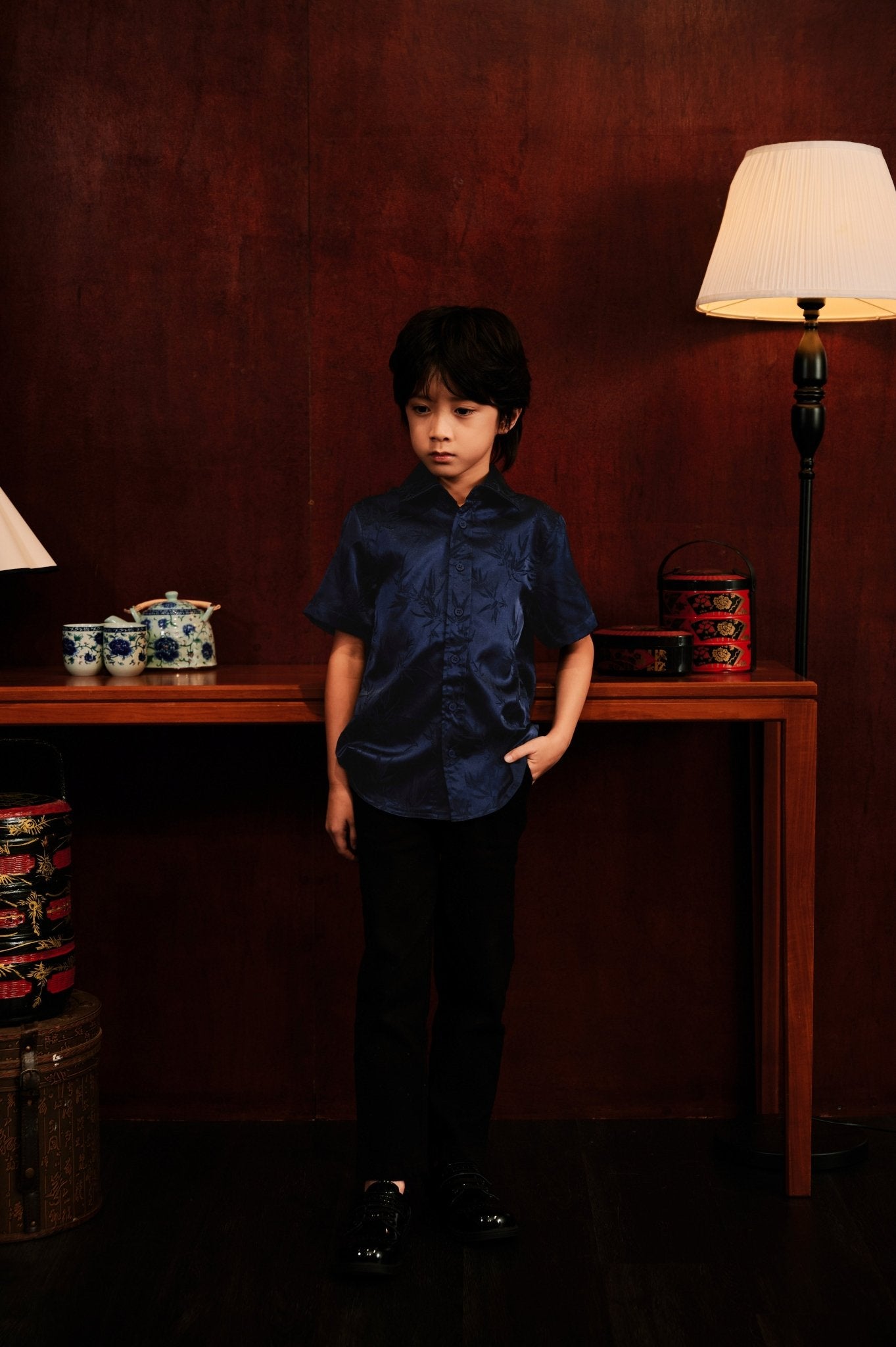 The Huā Collection Boy Holiday Shirt in 韵 Cadence Bamboo Navy - Umbi