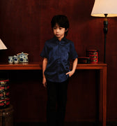 The Huā Collection Boy Holiday Shirt in 韵 Cadence Bamboo Navy - Umbi