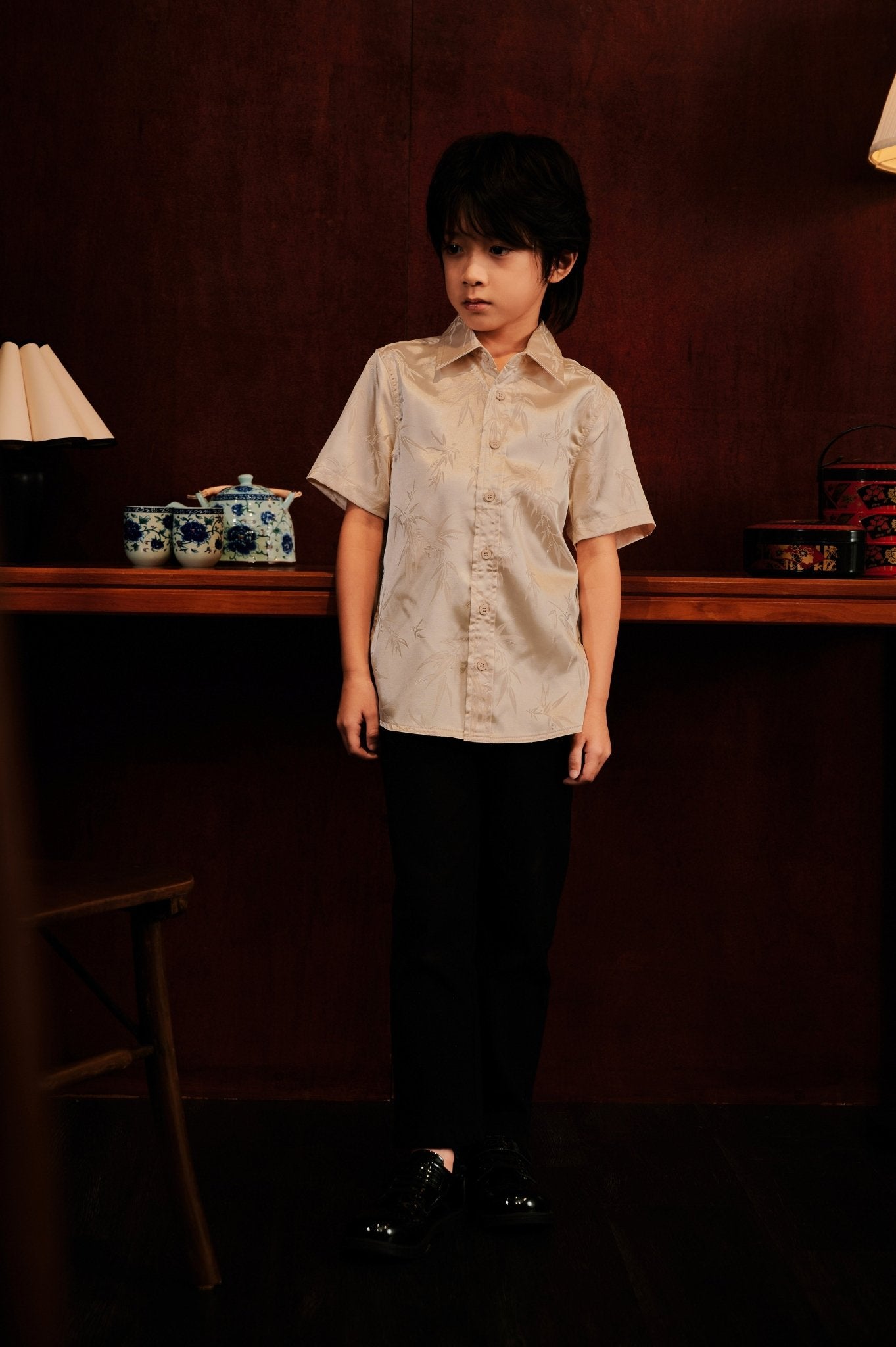 The Huā Collection Boy Holiday Shirt in 韵 Cadence Bamboo Sand - Umbi