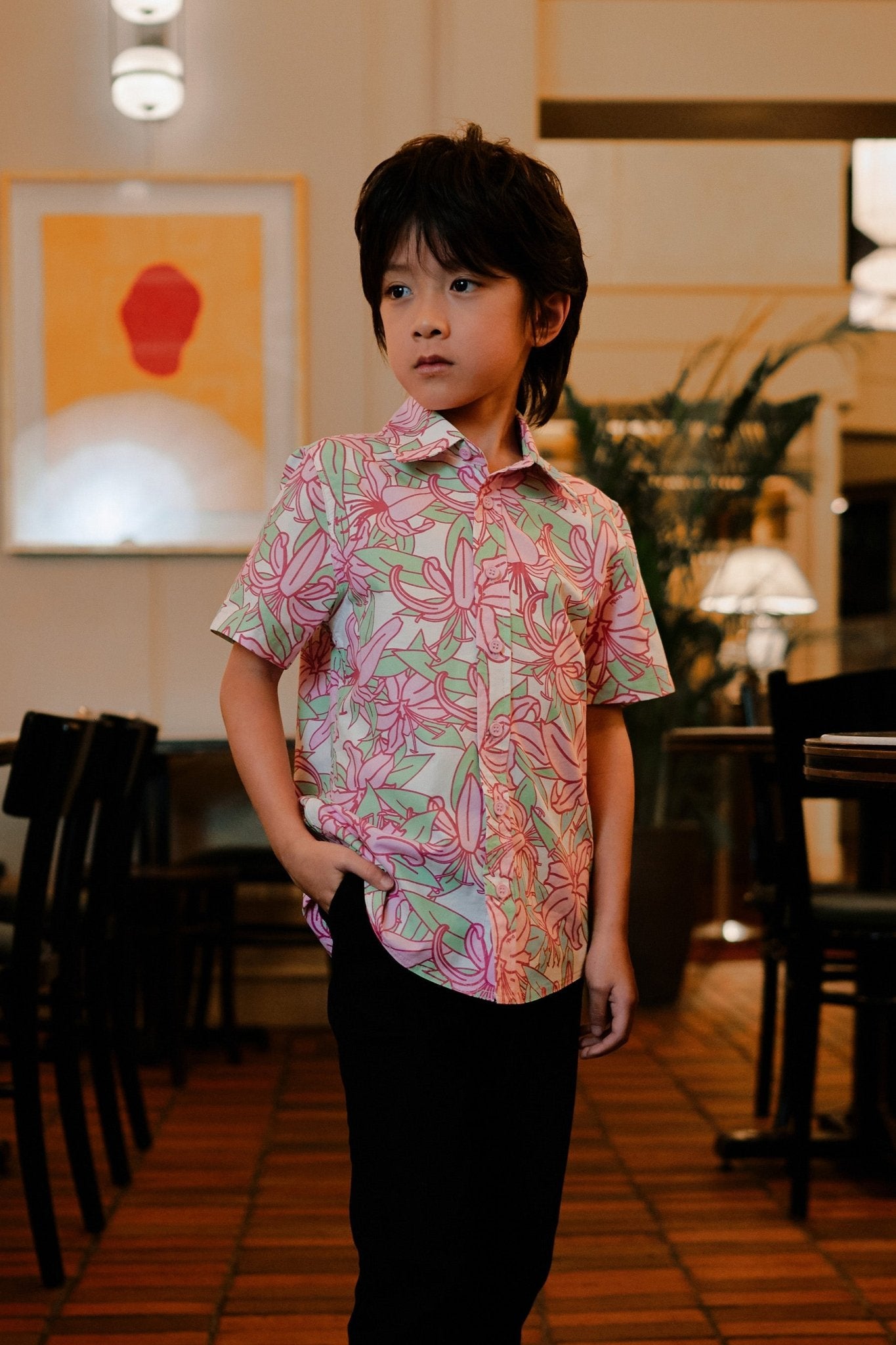 The Huā Collection Boy Holiday Shirt in 熙 Luna Lily - Umbi