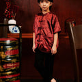 The Huā Collection Boy Short Sleeves Samfu in 韵 Cadence Bamboo Maroon - Umbi