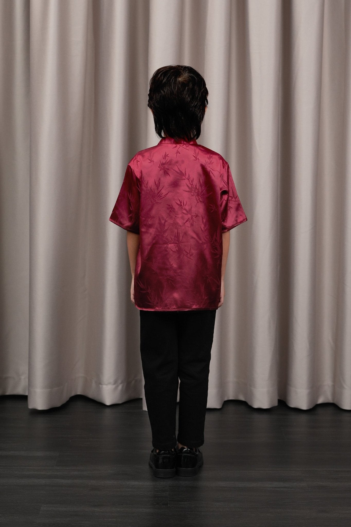 The Huā Collection Boy Short Sleeves Samfu in 韵 Cadence Bamboo Maroon - Umbi