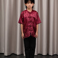 The Huā Collection Boy Short Sleeves Samfu in 韵 Cadence Bamboo Maroon - Umbi