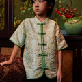 The Huā Collection Boy Short Sleeves Samfu in 韵 Cadence Jacquard Green - Umbi