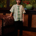 The Huā Collection Boy Short Sleeves Samfu in 韵 Cadence Jacquard Green - Umbi
