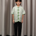 The Huā Collection Boy Short Sleeves Samfu in 韵 Cadence Jacquard Green - Umbi