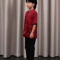 The Huā Collection Boy Short Sleeves Samfu in 韵 Cadence Jacquard Maroon - Umbi