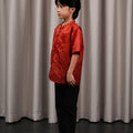 The Huā Collection Boy Short Sleeves Samfu in 韵 Cadence Jacquard Red - Umbi