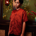 The Huā Collection Boy Short Sleeves Samfu in 韵 Cadence Jacquard Red - Umbi