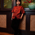 The Huā Collection Boy Short Sleeves Samfu in 韵 Cadence Jacquard Red - Umbi