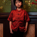 The Huā Collection Boy Short Sleeves Samfu in 韵 Cadence Jacquard Red - Umbi