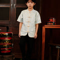 The Huā Collection Boy Short Sleeves Samfu in 韵 Cadence Jacquard Soft Blue - Umbi