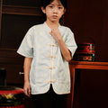 The Huā Collection Boy Short Sleeves Samfu in 韵 Cadence Jacquard Soft Blue - Umbi