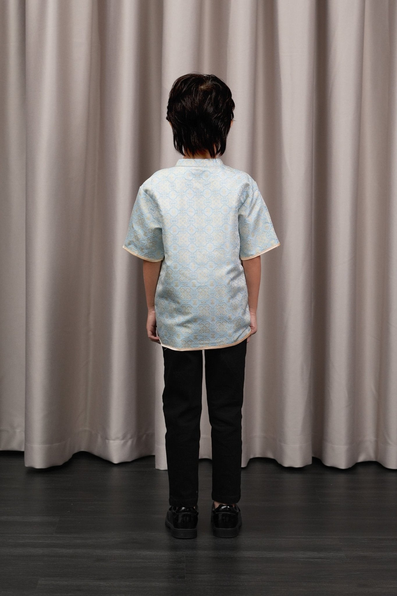 The Huā Collection Boy Short Sleeves Samfu in 韵 Cadence Jacquard Soft Blue - Umbi