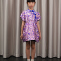 The Huā Collection Girl Puff Sleeves Cheongsam in 蕊 Blossom Jacquard Violet - Umbi